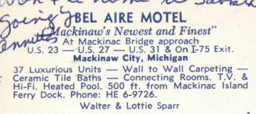 Bel-Aire Motel (Great Lakes Inn, Bel Aire Motel) - Vintage Postcard (newer photo)